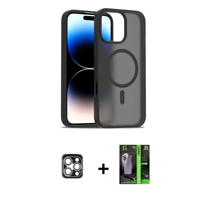 MARSİLYAN™- iPhone 16 Pro Max Kılıf Siluet Minimal Prime - Şeffaf 360 Full Body Arka Koruyucu + PVD Metal Kamera Lens - GS