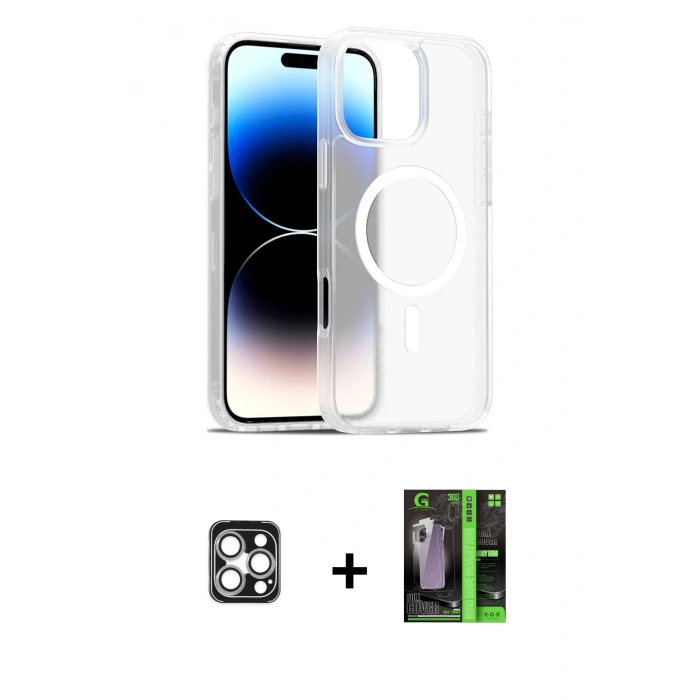 MARSİLYAN™- iPhone 16 Pro Max Kılıf Siluet Minimal Prime - Şeffaf 360 Full Body Arka Koruyucu + PVD Metal Kamera Lens - GS