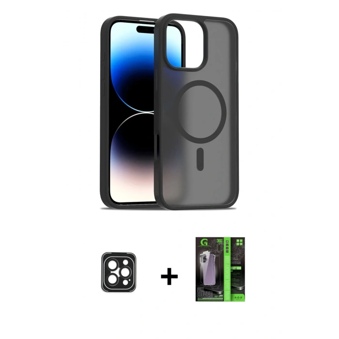 MARSİLYAN™- iPhone 16 Pro Max Kılıf Siluet Minimal Prime - Şeffaf 360 Full Body Arka Koruyucu + PVD Metal Kamera Lens - SH