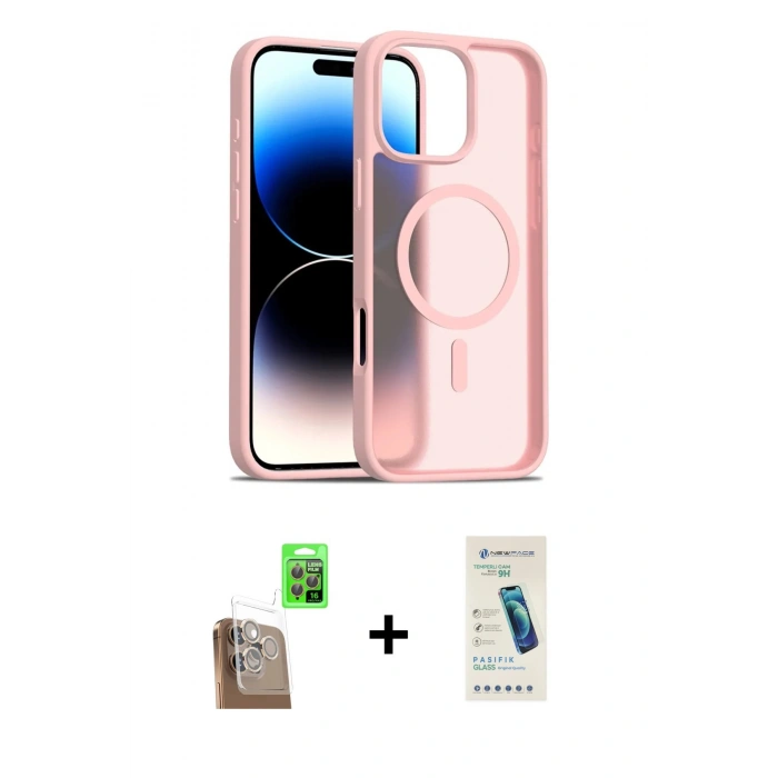 MARSİLYAN™- iPhone 16 Pro Max Kılıf Siluet Minimal Prime - Şeffaf Pasifik Cam Ekran Koruyucu + Çöl Titanyum Raze Metal Kamera Lens