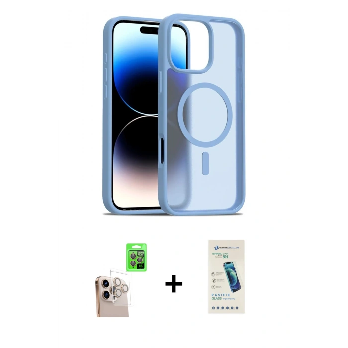 MARSİLYAN™- iPhone 16 Pro Max Kılıf Siluet Minimal Prime - Şeffaf Pasifik Cam Ekran Koruyucu + Raze Metal Kamera Lens - NLGY