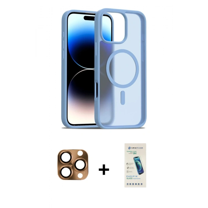 MARSİLYAN™- iPhone 16 Pro Max Kılıf Siluet Minimal Prime - Şeffaf Pasifik Cam Ekran Koruyucu + Pers Alüminyum Kamera Lens - CLTM