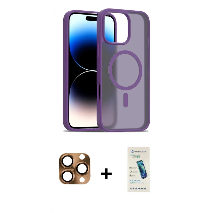 MARSİLYAN™- iPhone 16 Pro Max Kılıf Siluet Minimal Prime - Şeffaf Pasifik Cam Ekran Koruyucu + Pers Alüminyum Kamera Lens - CLTM