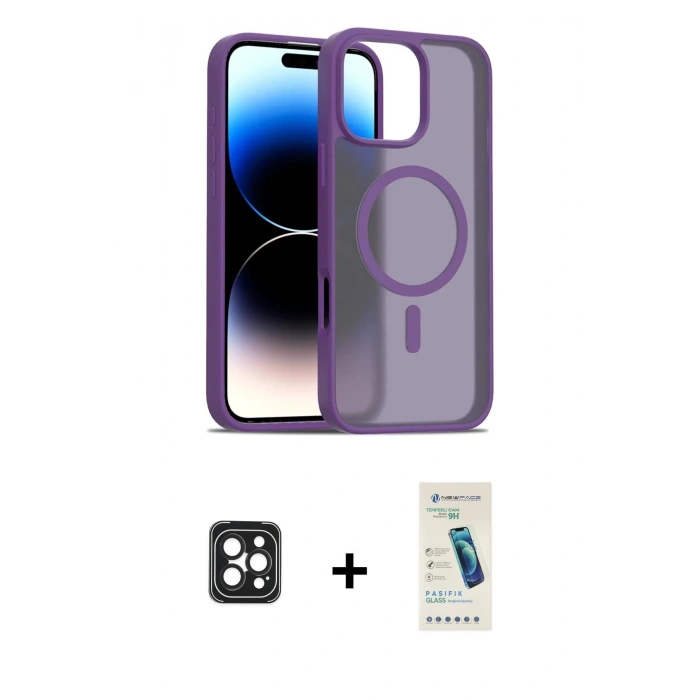 MARSİLYAN™- iPhone 16 Pro Max Kılıf Siluet Minimal Prime - Şeffaf Pasifik Cam Ekran Koruyucu + PVD Metal Kamera Lens - SH