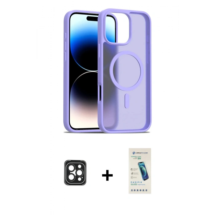 MARSİLYAN™- iPhone 16 Pro Max Kılıf Siluet Minimal Prime - Şeffaf Pasifik Cam Ekran Koruyucu + PVD Metal Kamera Lens - SH