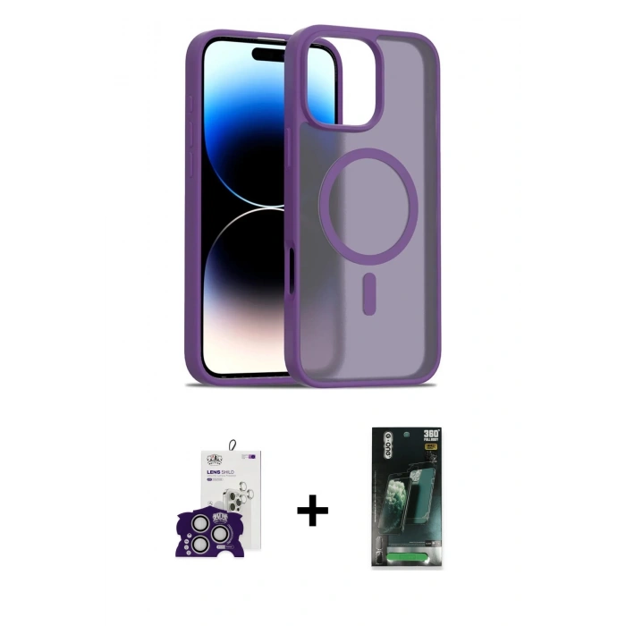 MARSİLYAN™- iPhone 16 Pro Max Kılıf Siluet Minimal Prime - Siyah 360 Mat Full Body Arka Koruyucu + Bilvis Titan Kamera Lens - GS