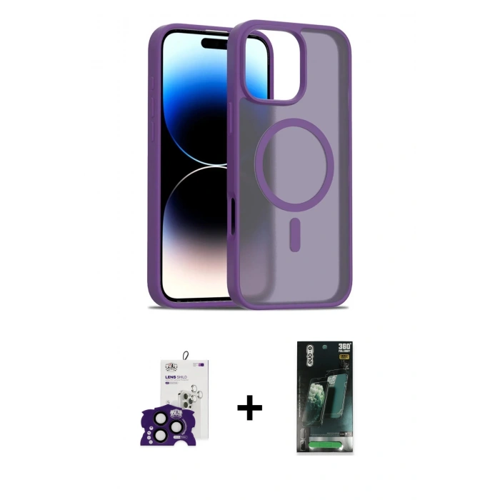 MARSİLYAN™- iPhone 16 Pro Max Kılıf Siluet Minimal Prime - Siyah 360 Mat Full Body Arka Koruyucu + Bilvis Titan Kamera Lens - SH
