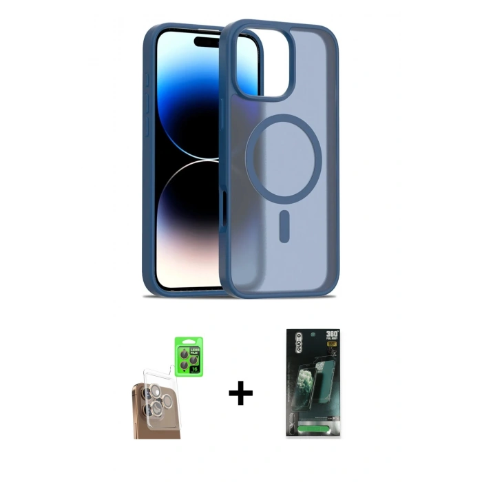 MARSİLYAN™- iPhone 16 Pro Max Kılıf Siluet Minimal Prime - Siyah 360 Mat Full Body Arka Koruyucu + Raze Metal Kamera Lens - CLTM