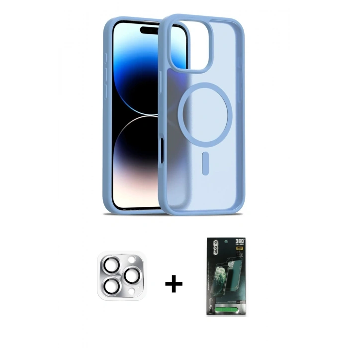 MARSİLYAN™- iPhone 16 Pro Max Kılıf Siluet Minimal Prime - Siyah 360 Mat Full Body Arka Koruyucu + Gümüş Pers Alüminyum Kamera Lens
