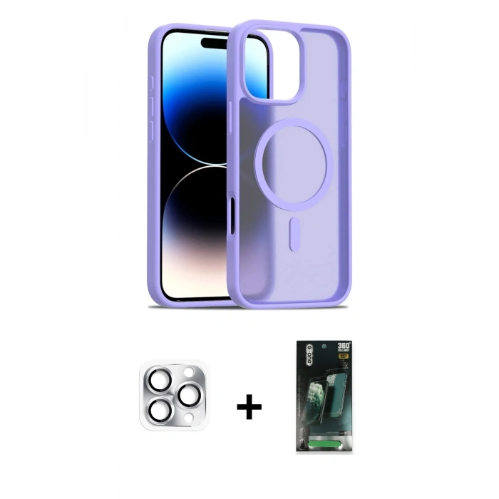 MARSİLYAN™- iPhone 16 Pro Max Kılıf Siluet Minimal Prime - Siyah 360 Mat Full Body Arka Koruyucu + Gümüş Pers Alüminyum Kamera Lens