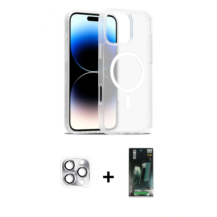 MARSİLYAN™- iPhone 16 Pro Max Kılıf Siluet Minimal Prime - Siyah 360 Mat Full Body Arka Koruyucu + Gümüş Pers Alüminyum Kamera Lens