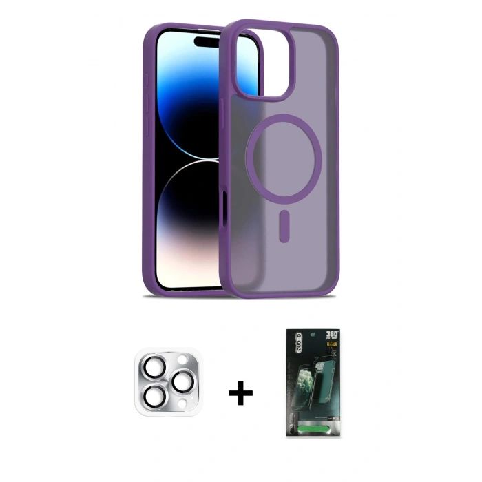 MARSİLYAN™- iPhone 16 Pro Max Kılıf Siluet Minimal Prime - Siyah 360 Mat Full Body Arka Koruyucu + Gümüş Pers Alüminyum Kamera Lens