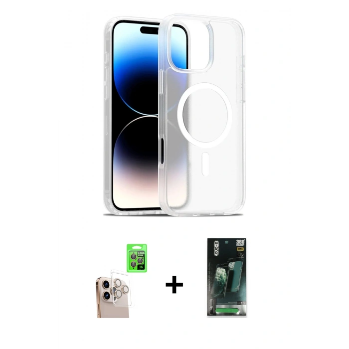 MARSİLYAN™- iPhone 16 Pro Max Kılıf Siluet Minimal Prime - Siyah 360 Mat Full Body Arka Koruyucu + Natural Grey Raze Metal Kamera Lens