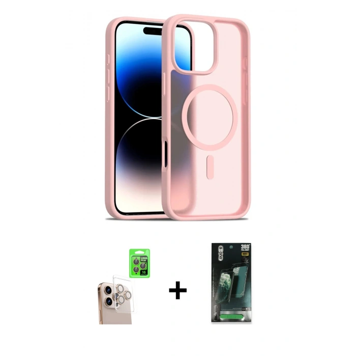 MARSİLYAN™- iPhone 16 Pro Max Kılıf Siluet Minimal Prime - Siyah 360 Mat Full Body Arka Koruyucu + Natural Grey Raze Metal Kamera Lens