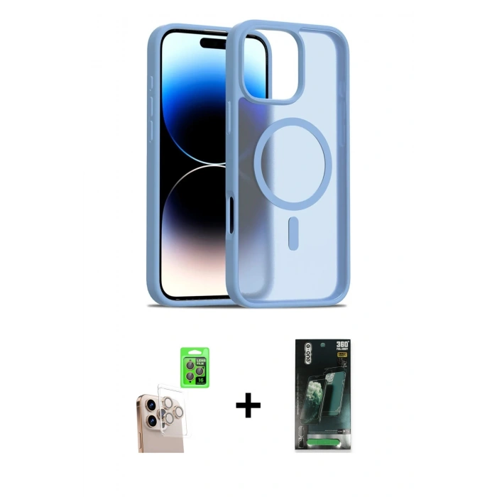 MARSİLYAN™- iPhone 16 Pro Max Kılıf Siluet Minimal Prime - Siyah 360 Mat Full Body Arka Koruyucu + Natural Grey Raze Metal Kamera Lens