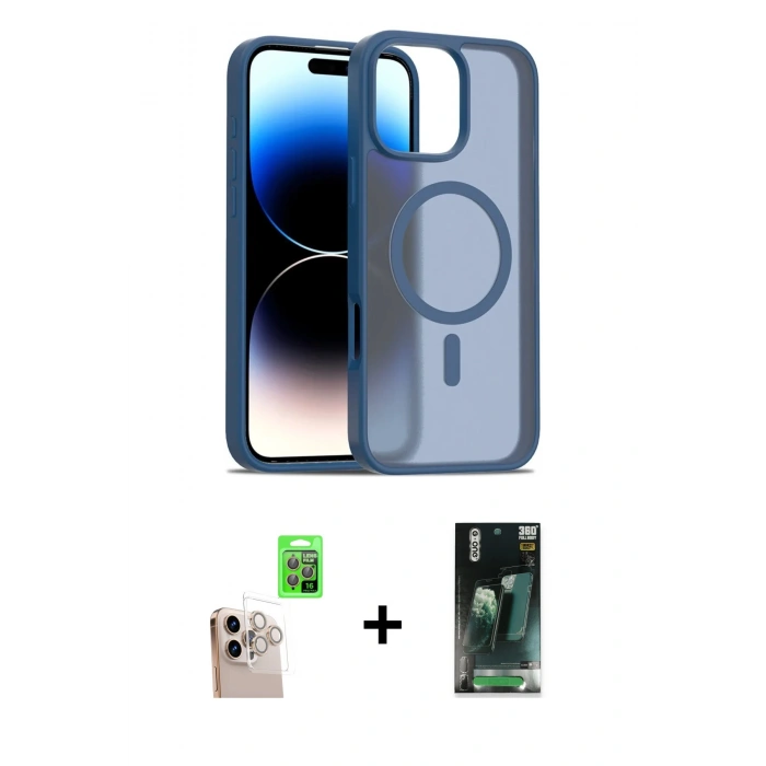 MARSİLYAN™- iPhone 16 Pro Max Kılıf Siluet Minimal Prime - Siyah 360 Mat Full Body Arka Koruyucu + Natural Grey Raze Metal Kamera Lens