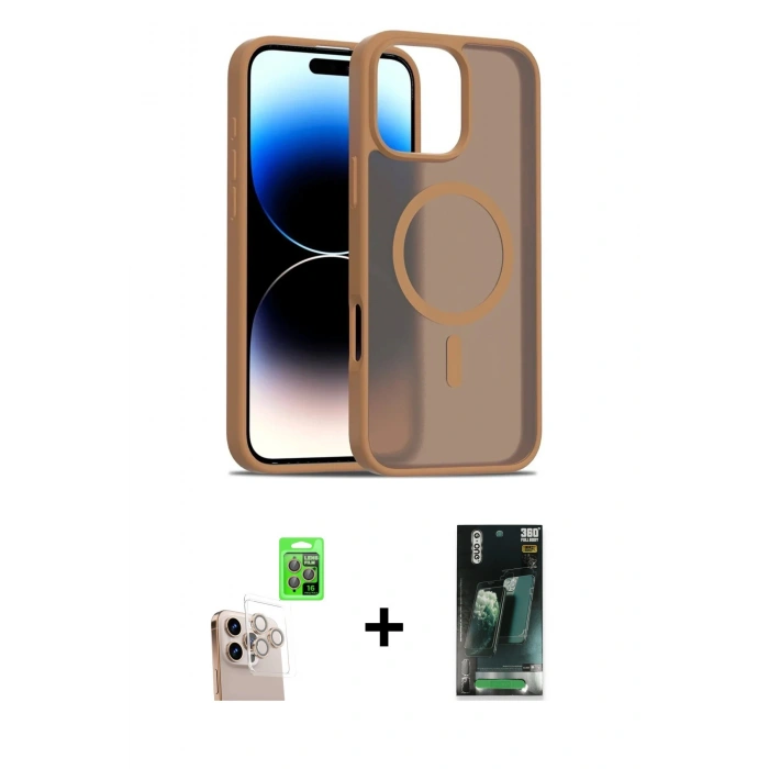 MARSİLYAN™- iPhone 16 Pro Max Kılıf Siluet Minimal Prime - Siyah 360 Mat Full Body Arka Koruyucu + Natural Grey Raze Metal Kamera Lens
