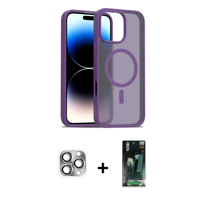MARSİLYAN™- iPhone 16 Pro Max Kılıf Siluet Minimal Prime - Siyah 360 Mat Full Body Arka Koruyucu + Pers Alüminyum Kamera Lens - GI