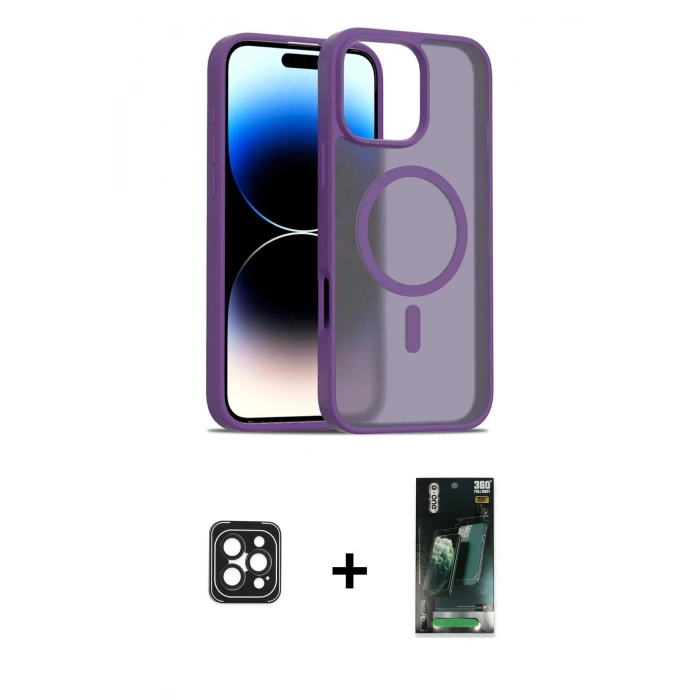 MARSİLYAN™- iPhone 16 Pro Max Kılıf Siluet Minimal Prime - Siyah 360 Mat Full Body Arka Koruyucu + Siyah PVD Metal Kamera Lens