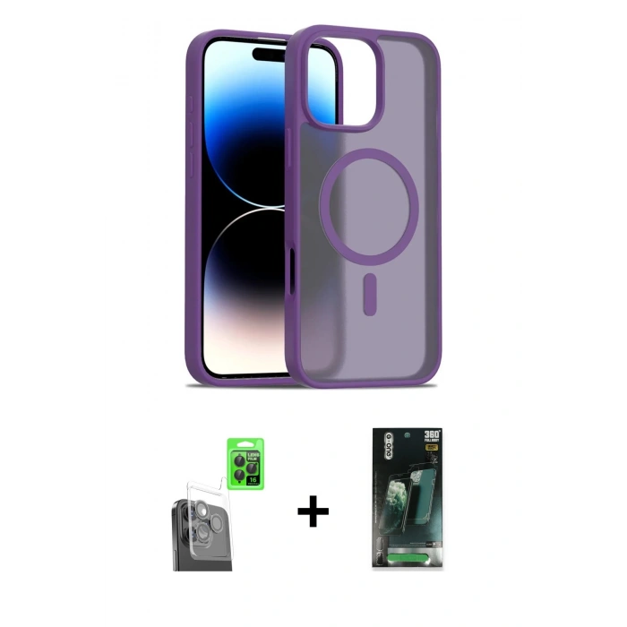 MARSİLYAN™- iPhone 16 Pro Max Kılıf Siluet Minimal Prime - Siyah 360 Mat Full Body Arka Koruyucu + Raze Metal Kamera Lens - SH