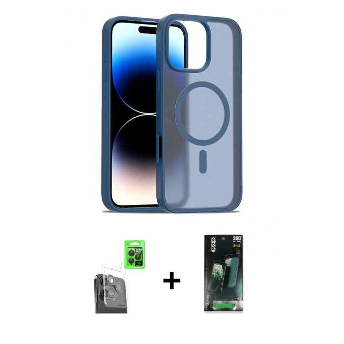 MARSİLYAN™- iPhone 16 Pro Max Kılıf Siluet Minimal Prime - Siyah 360 Mat Full Body Arka Koruyucu + Raze Metal Kamera Lens - SH