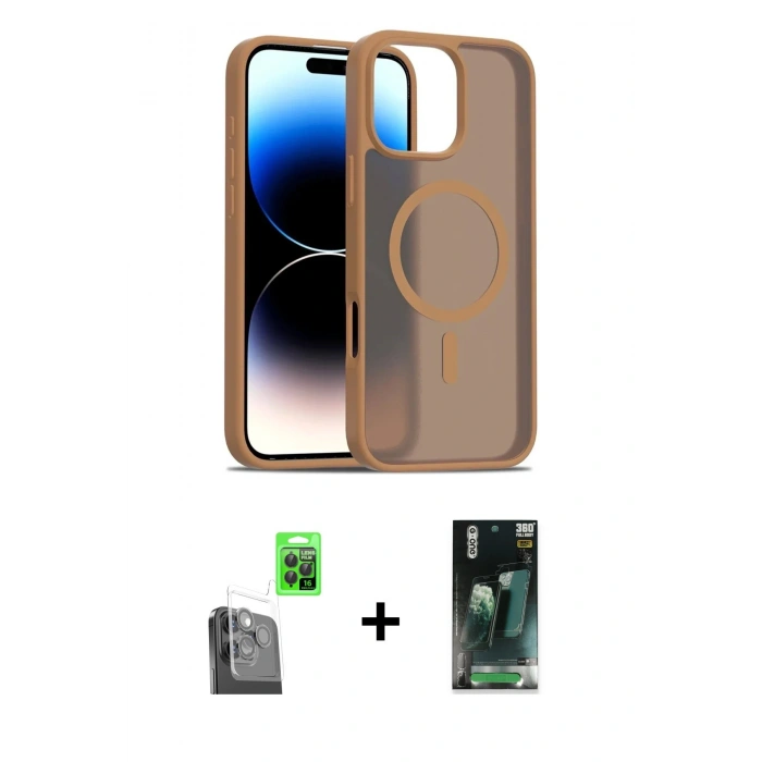 MARSİLYAN™- iPhone 16 Pro Max Kılıf Siluet Minimal Prime - Siyah 360 Mat Full Body Arka Koruyucu + Raze Metal Kamera Lens - SH