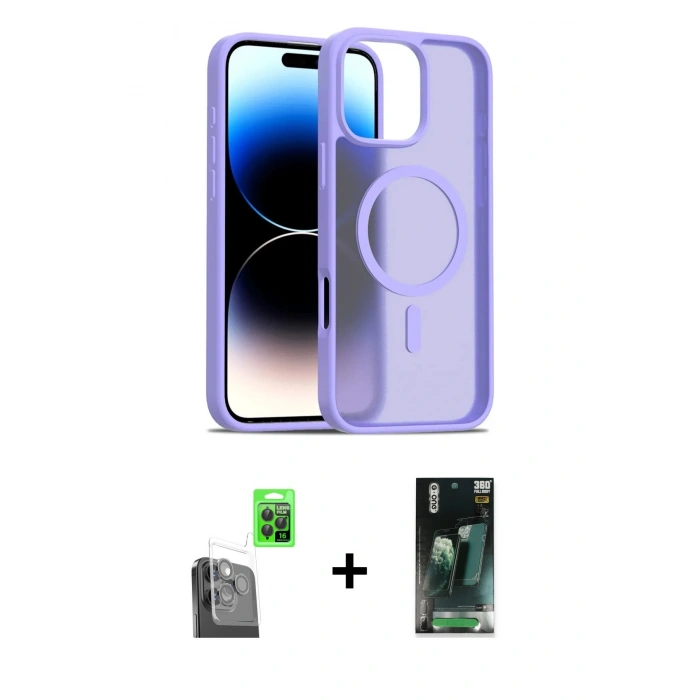 MARSİLYAN™- iPhone 16 Pro Max Kılıf Siluet Minimal Prime - Siyah 360 Mat Full Body Arka Koruyucu + Raze Metal Kamera Lens - SH