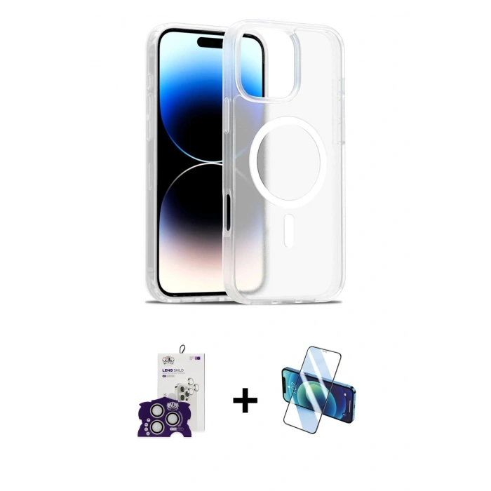 MARSİLYAN™- iPhone 16 Pro Max Kılıf Siluet Minimal Prime - Siyah 3D Antistatik Cam Ekran Koruyucu + Bilvis Titan Kamera Lens - GS