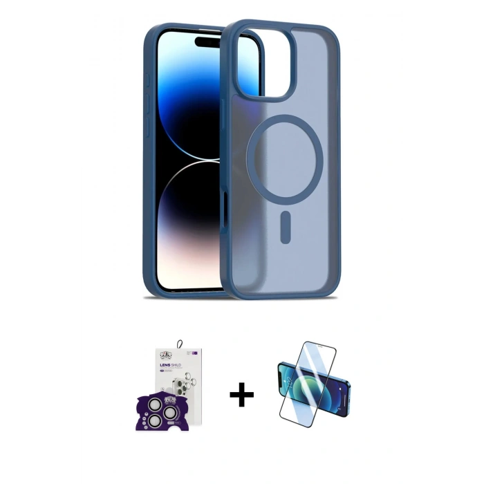 MARSİLYAN™- iPhone 16 Pro Max Kılıf Siluet Minimal Prime - Siyah 3D Antistatik Cam Ekran Koruyucu + Bilvis Titan Kamera Lens - GS