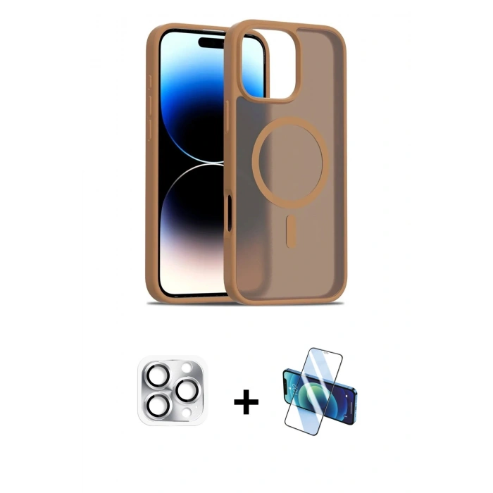 MARSİLYAN™- iPhone 16 Pro Max Kılıf Siluet Minimal Prime - Siyah 3D Antistatik Cam Ekran Koruyucu + Pers Alüminyum Kamera Lens - GS