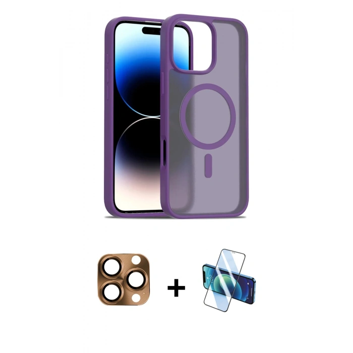MARSİLYAN™- iPhone 16 Pro Max Kılıf Siluet Minimal Prime - Siyah 3D Antistatik Cam Ekran Koruyucu + Pers Alüminyum Kamera Lens - CLTM