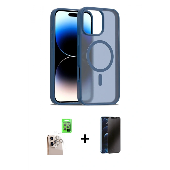 MARSİLYAN™- iPhone 16 Pro Max Kılıf Siluet Minimal Prime - Siyah 3D Antistatik Hayalet Cam Ekran Koruyucu + Raze Metal Kamera Lens - NLGY