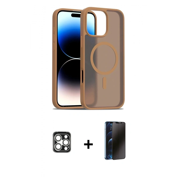 MARSİLYAN™- iPhone 16 Pro Max Kılıf Siluet Minimal Prime - Siyah 3D Antistatik Hayalet Cam Ekran Koruyucu + PVD Metal Kamera Lens - GS