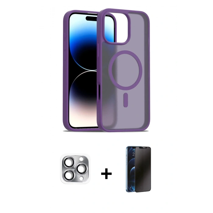 MARSİLYAN™- iPhone 16 Pro Max Kılıf Siluet Minimal Prime - Siyah 3D Antistatik Hayalet Cam Ekran Koruyucu + Pers Alüminyum Kamera Lens - GI