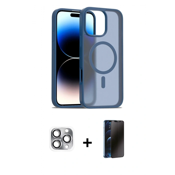 MARSİLYAN™- iPhone 16 Pro Max Kılıf Siluet Minimal Prime - Siyah 3D Antistatik Hayalet Cam Ekran Koruyucu + Pers Alüminyum Kamera Lens - GI