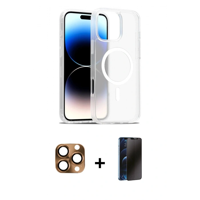 MARSİLYAN™- iPhone 16 Pro Max Kılıf Siluet Minimal Prime - Siyah 3D Antistatik Hayalet Cam Ekran Koruyucu + Pers Alüminyum Kamera Lens - CLTM