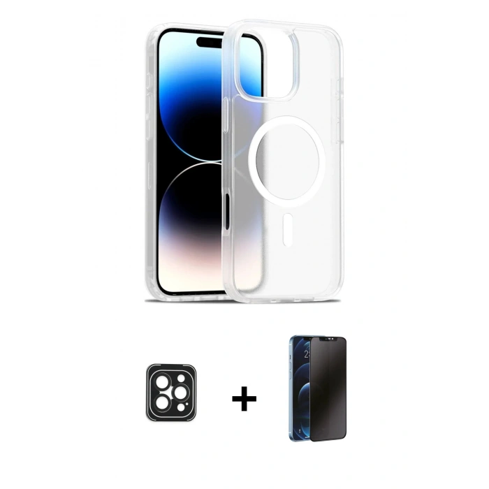 MARSİLYAN™- iPhone 16 Pro Max Kılıf Siluet Minimal Prime - Siyah 3D Antistatik Hayalet Cam Ekran Koruyucu + PVD Metal Kamera Lens - SH