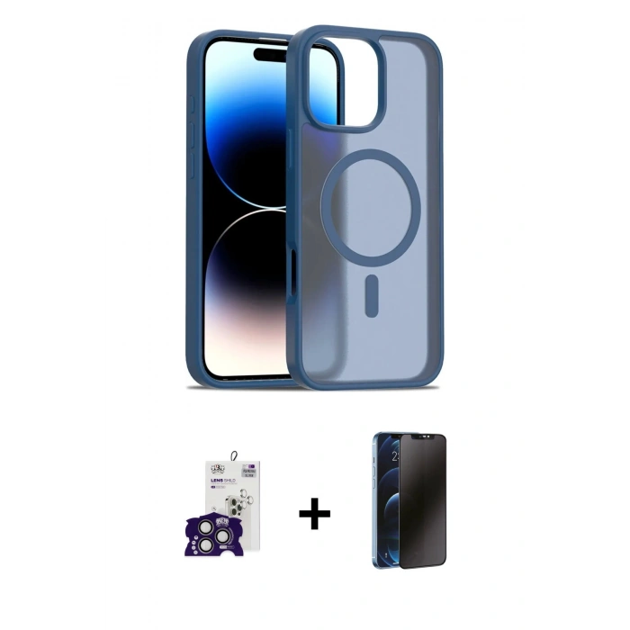 MARSİLYAN™- iPhone 16 Pro Max Kılıf Siluet Minimal Prime - Siyah 3D Antistatik Hayalet Cam Ekran Koruyucu + Bilvis Titan Kamera Lens - TMGI