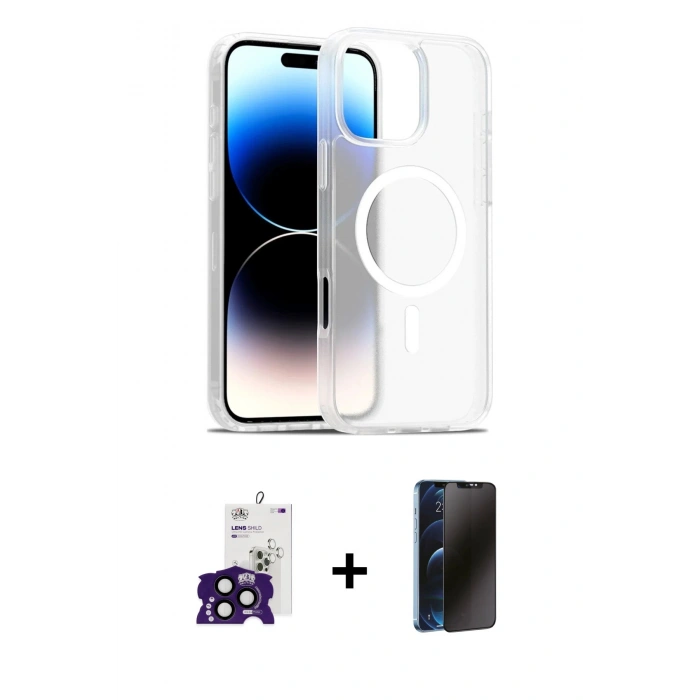 MARSİLYAN™- iPhone 16 Pro Max Kılıf Siluet Minimal Prime - Siyah 3D Antistatik Hayalet Cam Ekran Koruyucu + Bilvis Titan Kamera Lens - SH