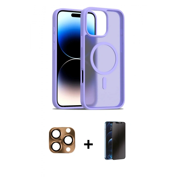MARSİLYAN™- iPhone 16 Pro Max Kılıf Siluet Minimal Prime - Siyah 3D Antistatik Hayalet Cam Ekran Koruyucu + Pers Alüminyum Kamera Lens - CLTM