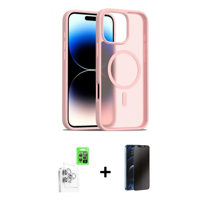 MARSİLYAN™- iPhone 16 Pro Max Kılıf Siluet Minimal Prime - Siyah 3D Antistatik Hayalet Cam Ekran Koruyucu + Raze Metal Kamera Lens - BZ