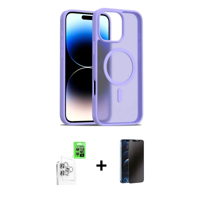 MARSİLYAN™- iPhone 16 Pro Max Kılıf Siluet Minimal Prime - Siyah 3D Antistatik Hayalet Cam Ekran Koruyucu + Raze Metal Kamera Lens - BZ