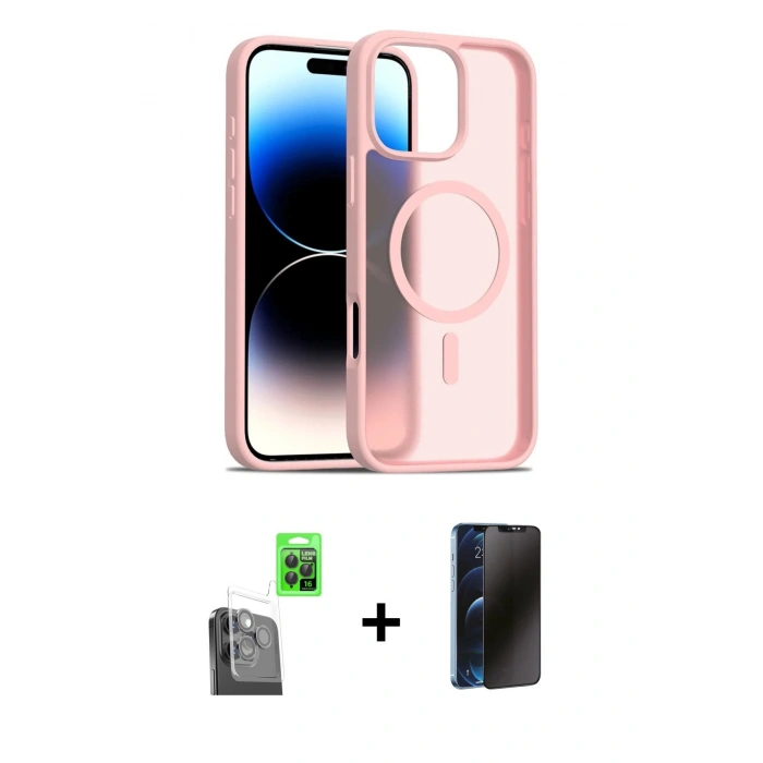 MARSİLYAN™- iPhone 16 Pro Max Kılıf Siluet Minimal Prime - Siyah 3D Antistatik Hayalet Cam Ekran Koruyucu + Raze Metal Kamera Lens - SH