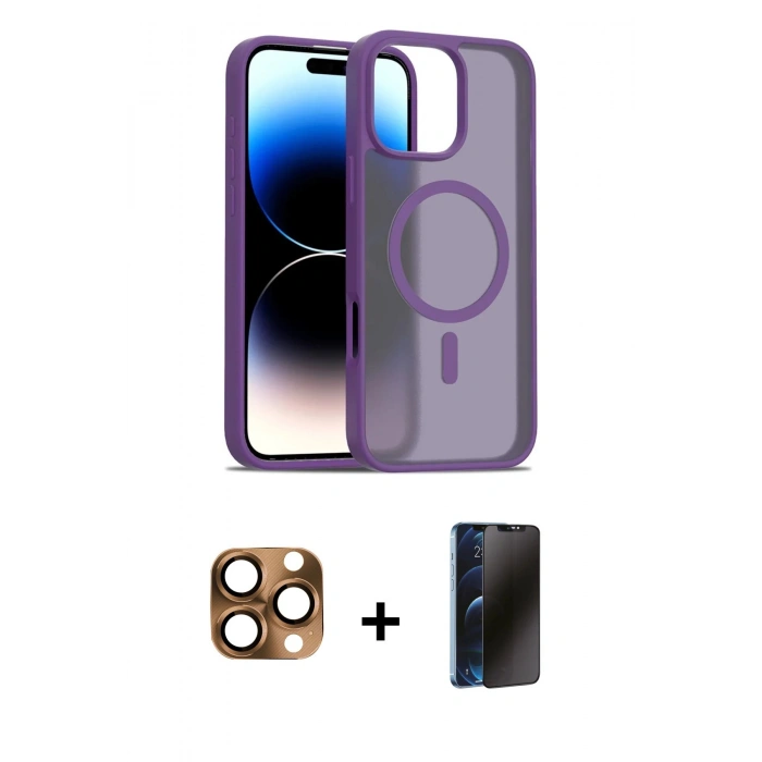 MARSİLYAN™- iPhone 16 Pro Max Kılıf Siluet Minimal Prime - Siyah 3D Antistatik Hayalet Cam Ekran Koruyucu + Pers Alüminyum Kamera Lens - CLTM