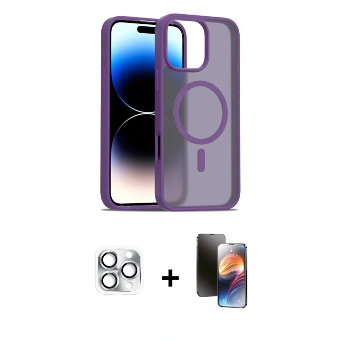 MARSİLYAN™- iPhone 16 Pro Max Kılıf Siluet Minimal Prime - Siyah 3D Antistatik Mat Seramik Nano Ekran Koruyucu + Pers Alüminyum Kamera Lens - GS
