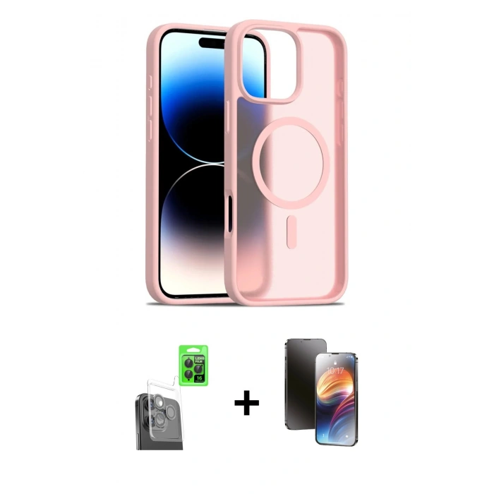 MARSİLYAN™- iPhone 16 Pro Max Kılıf Siluet Minimal Prime - Siyah 3D Antistatik Mat Seramik Nano Ekran Koruyucu + Raze Metal Kamera Lens - SH