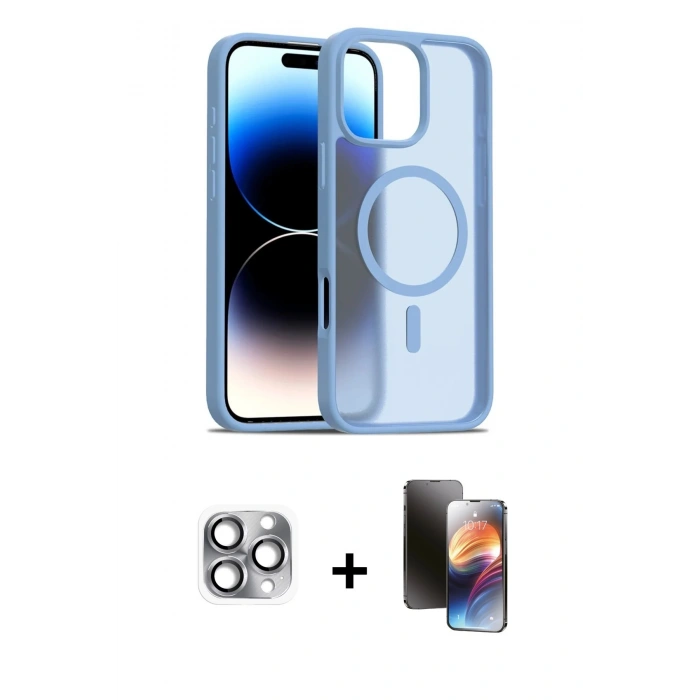 MARSİLYAN™- iPhone 16 Pro Max Kılıf Siluet Minimal Prime - Siyah 3D Antistatik Mat Seramik Nano Ekran Koruyucu + Gri Pers Alüminyum Kamera Lens