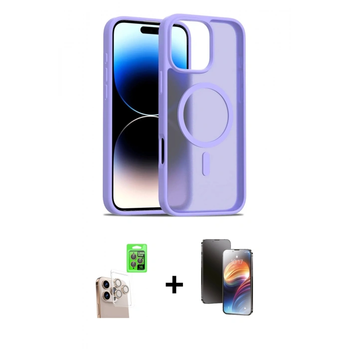 MARSİLYAN™- iPhone 16 Pro Max Kılıf Siluet Minimal Prime - Siyah 3D Antistatik Mat Seramik Nano Ekran Koruyucu + Raze Metal Kamera Lens - NLGY