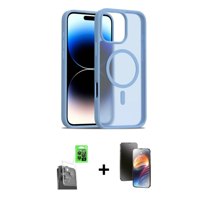 MARSİLYAN™- iPhone 16 Pro Max Kılıf Siluet Minimal Prime - Siyah 3D Antistatik Mat Seramik Nano Ekran Koruyucu + Raze Metal Kamera Lens - SH