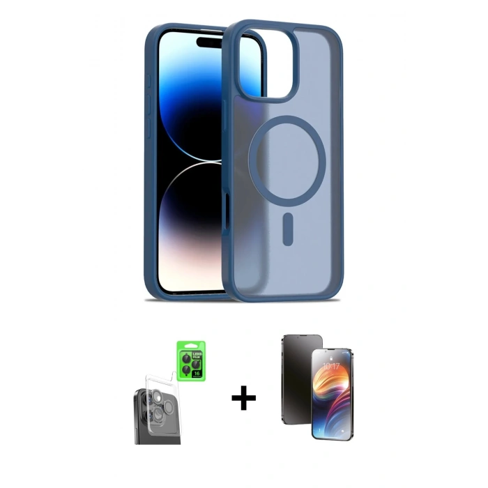 MARSİLYAN™- iPhone 16 Pro Max Kılıf Siluet Minimal Prime - Siyah 3D Antistatik Mat Seramik Nano Ekran Koruyucu + Raze Metal Kamera Lens - SH